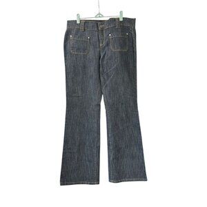 Vintage Y2K b. street Womens Blue Glitter Denim Jeans Wide Leg Mid Rise Size 10